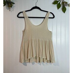 American Eagle Cream Tiered Tank Top With Scoop Neck & Flowy Hemline